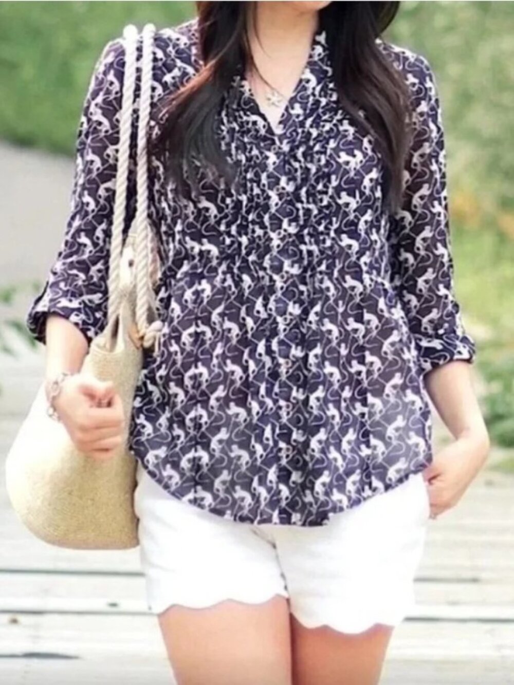 Maeve Anthropologie Monkey Print 100% Cotton Blouse Size 6